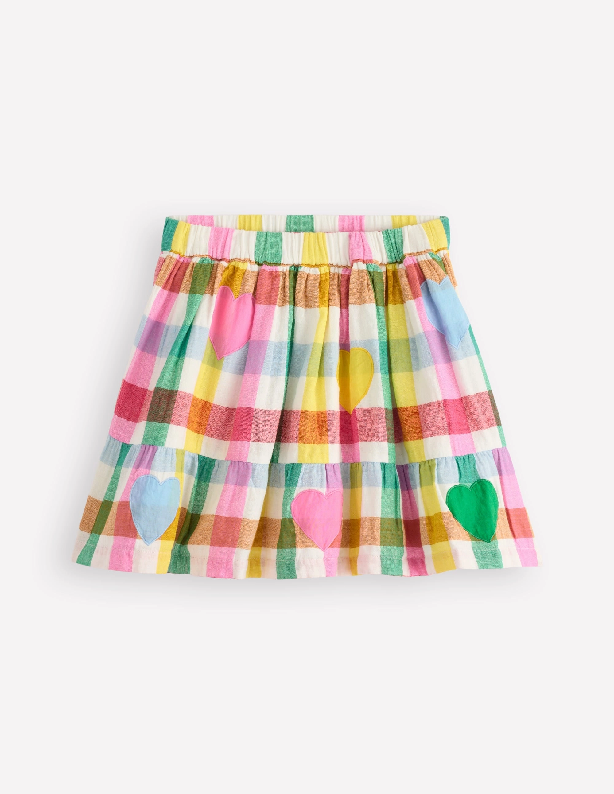 Smart Edge Double Cloth Printed Skirt-Multi Heart Check