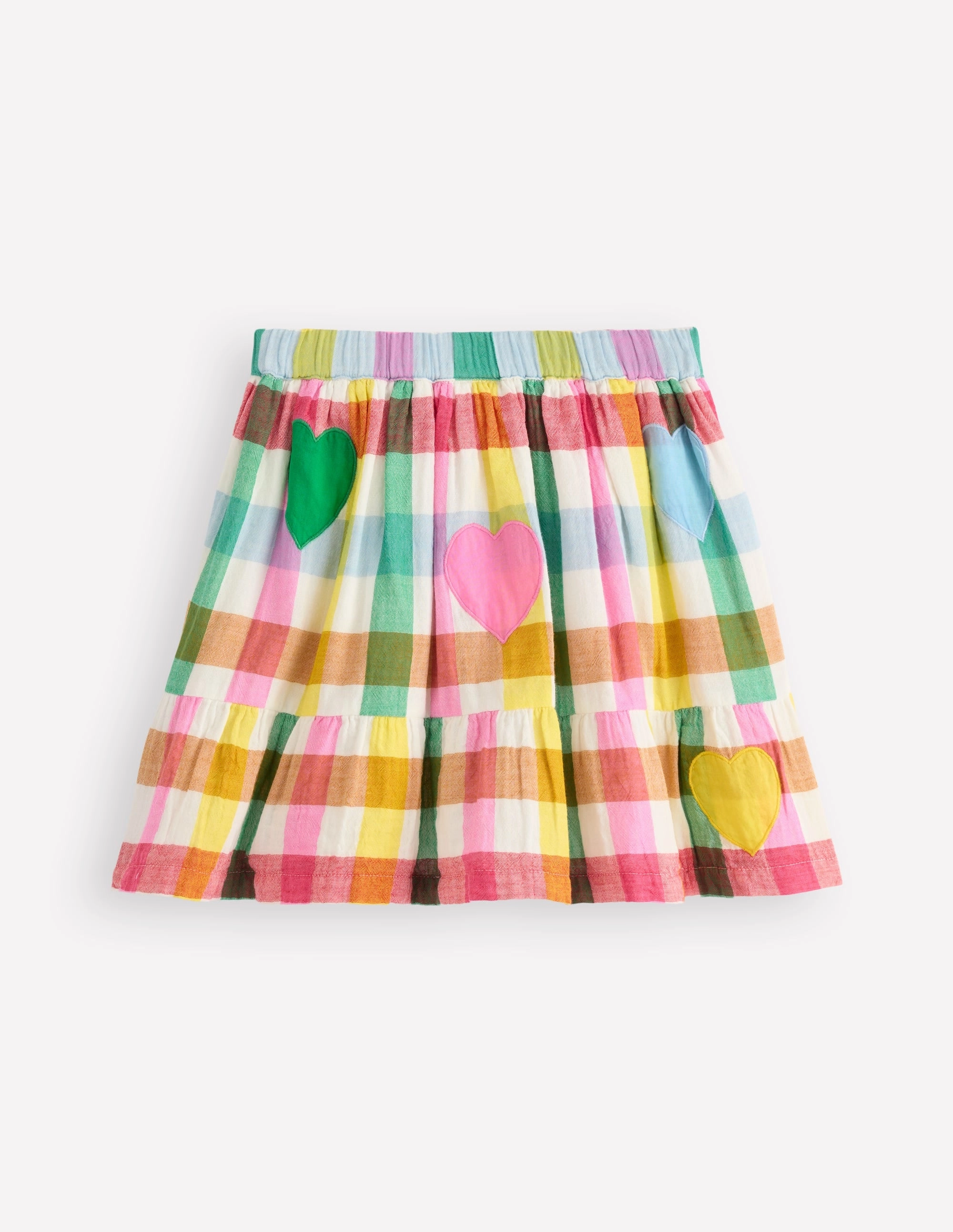 Double Cloth Printed Skirt-Multi Heart Check Detail Focus