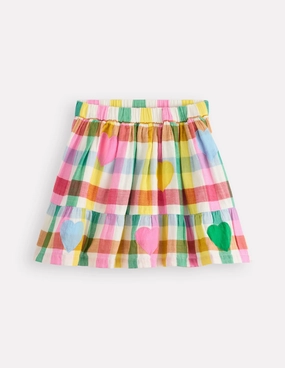 Smart Edge Double Cloth Printed Skirt-Multi Heart Check