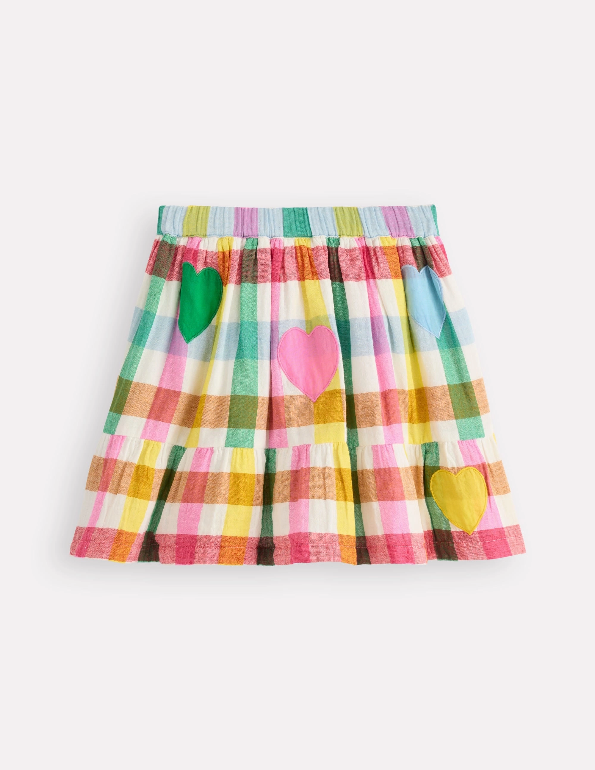 Moisture wicking Artisanal Craft Double Cloth Printed Skirt-Multi Heart Check