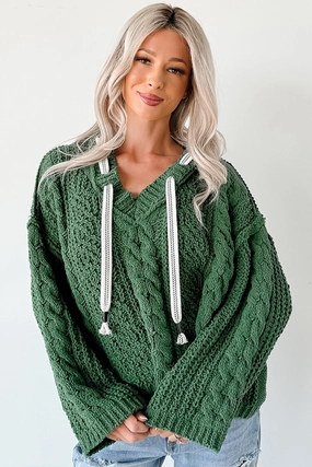 Total Ease Zenana Cable Knit Sweater Hoodie (Dark Green) DoubleStitching