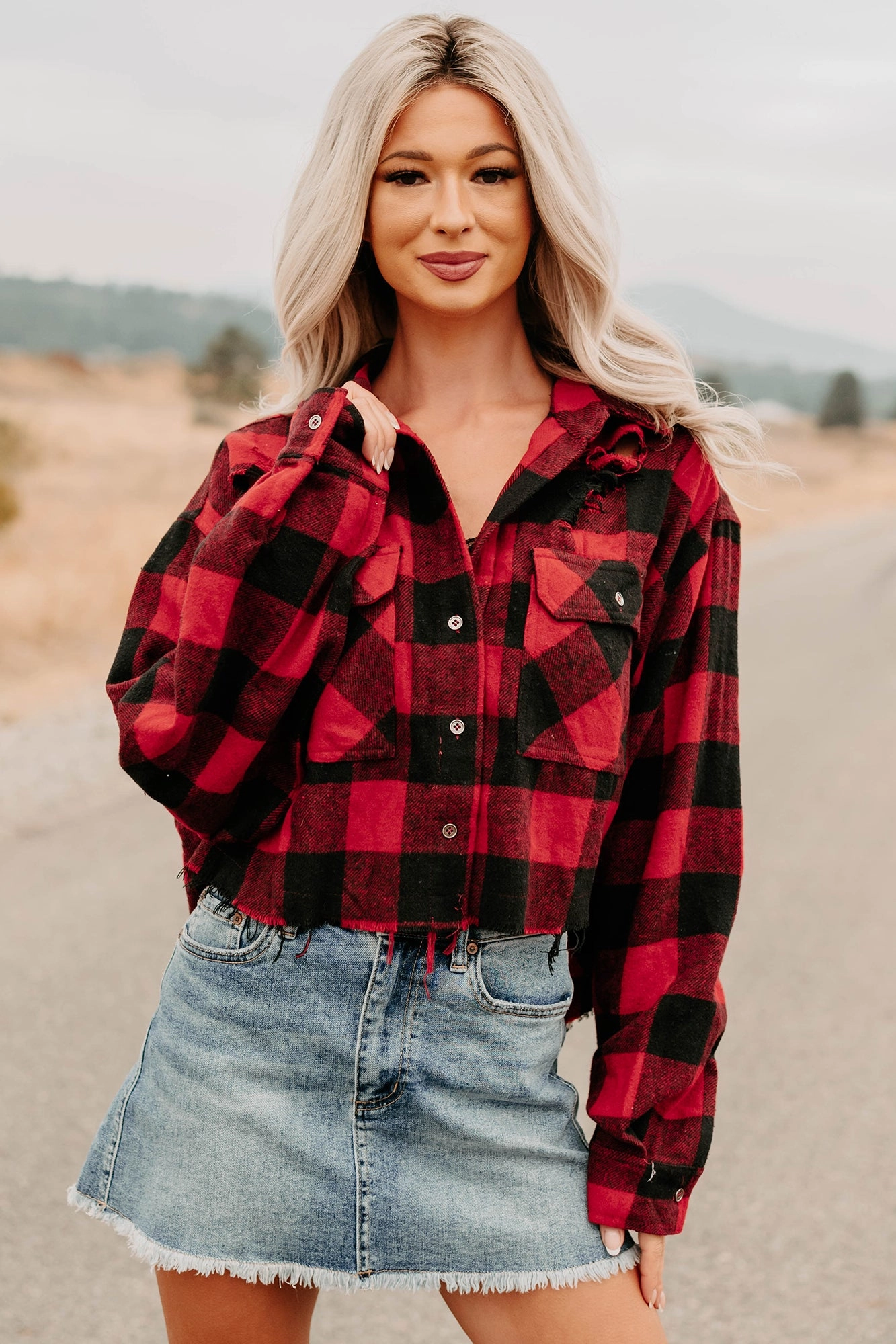 Toughen Up Signature 8 Destroyed Plaid Top (Red/Black) UniversalFit