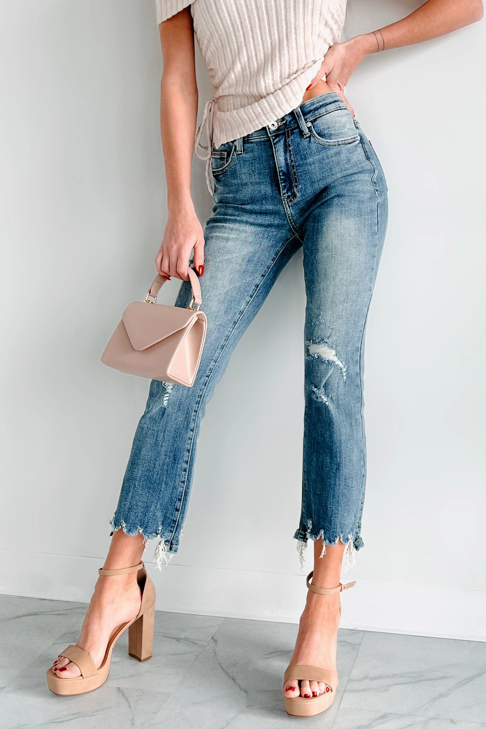 Air Flow Jonah Mid Rise Distressed Special A Kick Flare Jeans (Dark)