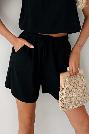 Embracing Flow High Rise Linen Shorts (Black) Versatile Design Temperature Regulating Fibers