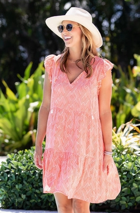 Nantucket Dress / Coral Block Bohemian-Style