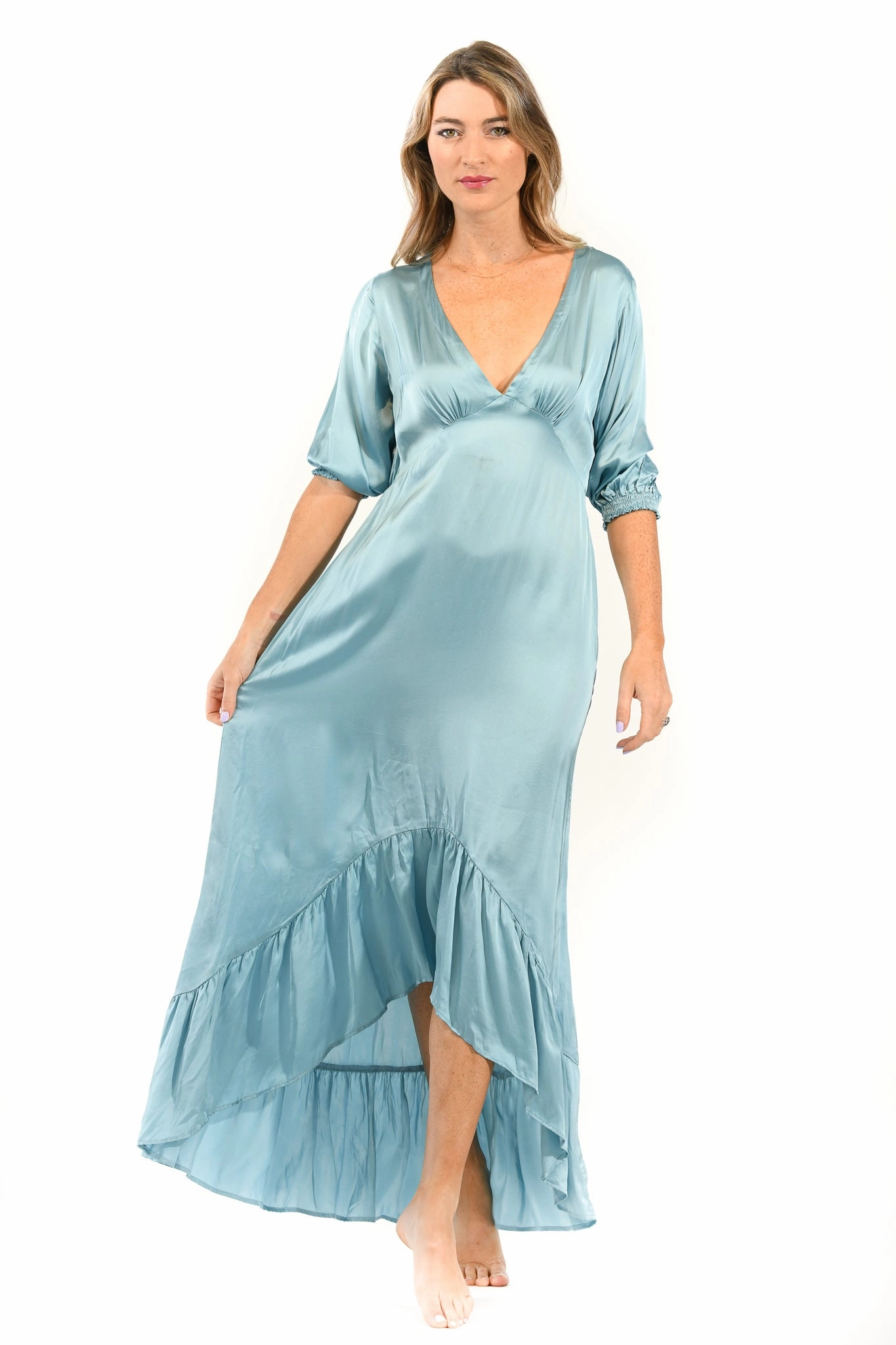 Light Bow Minimalist feel Saline Dress Long / Topaz