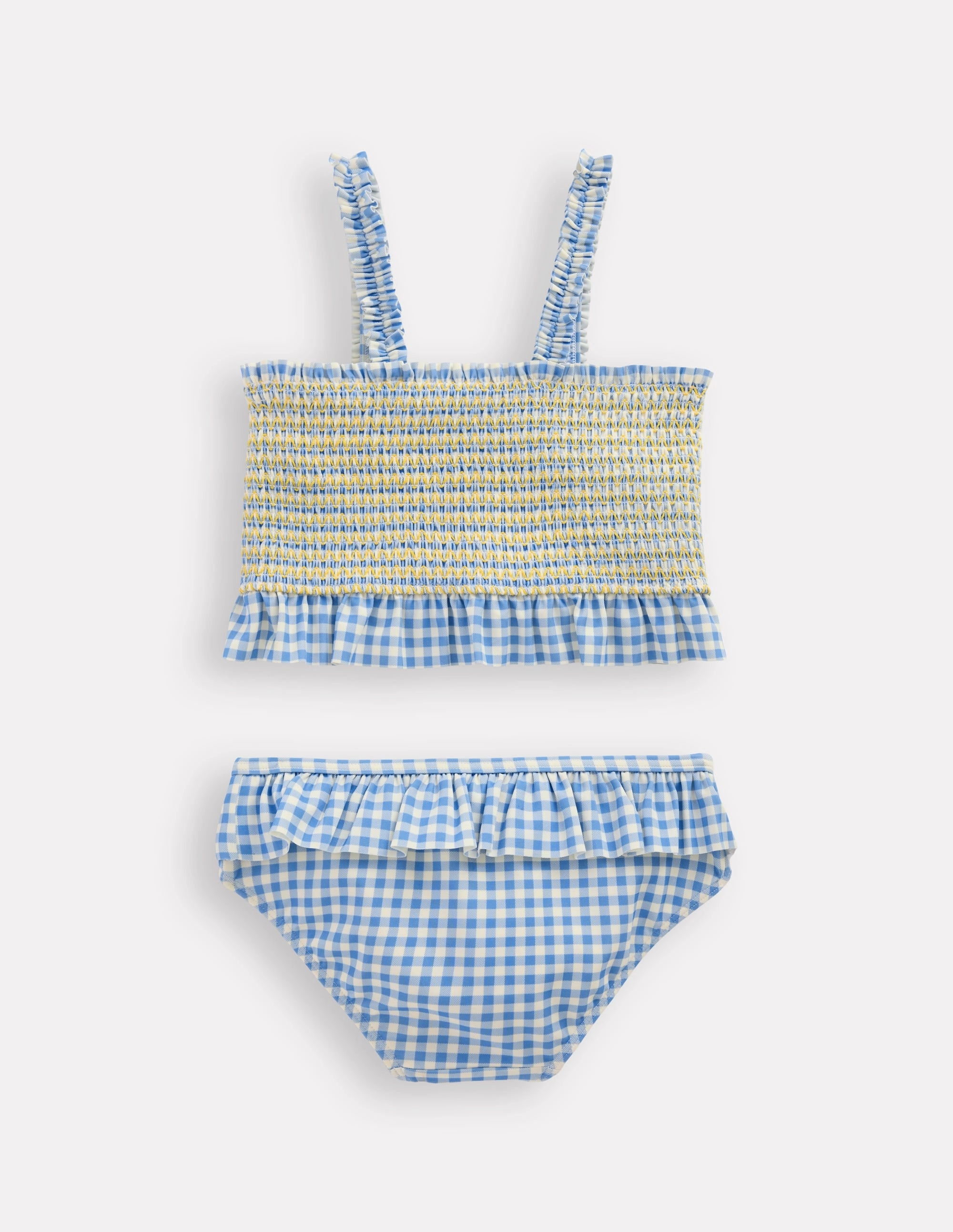 Pretty Peplum Bikini-Smocked Gingham Daisy Abdominal Compression Zone Ergonomic Contour Design