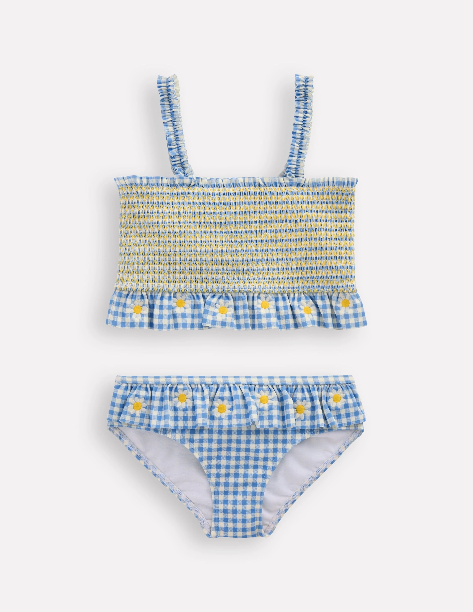 Mesh Detail Chic Comfort Pretty Peplum Bikini-Smocked Gingham Daisy
