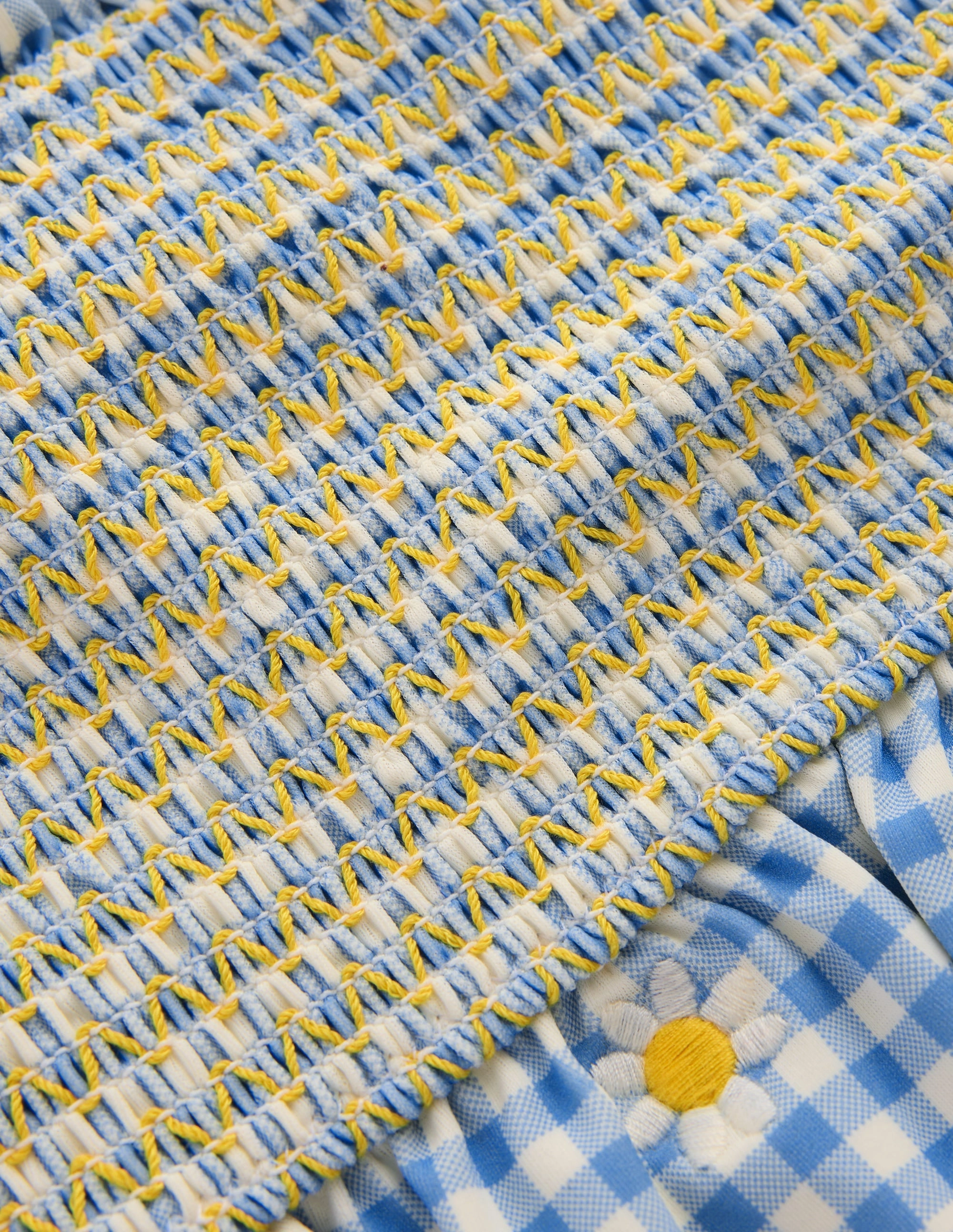 Modern-Silhouette Quick Dry Technology Pretty Peplum Bikini-Smocked Gingham Daisy