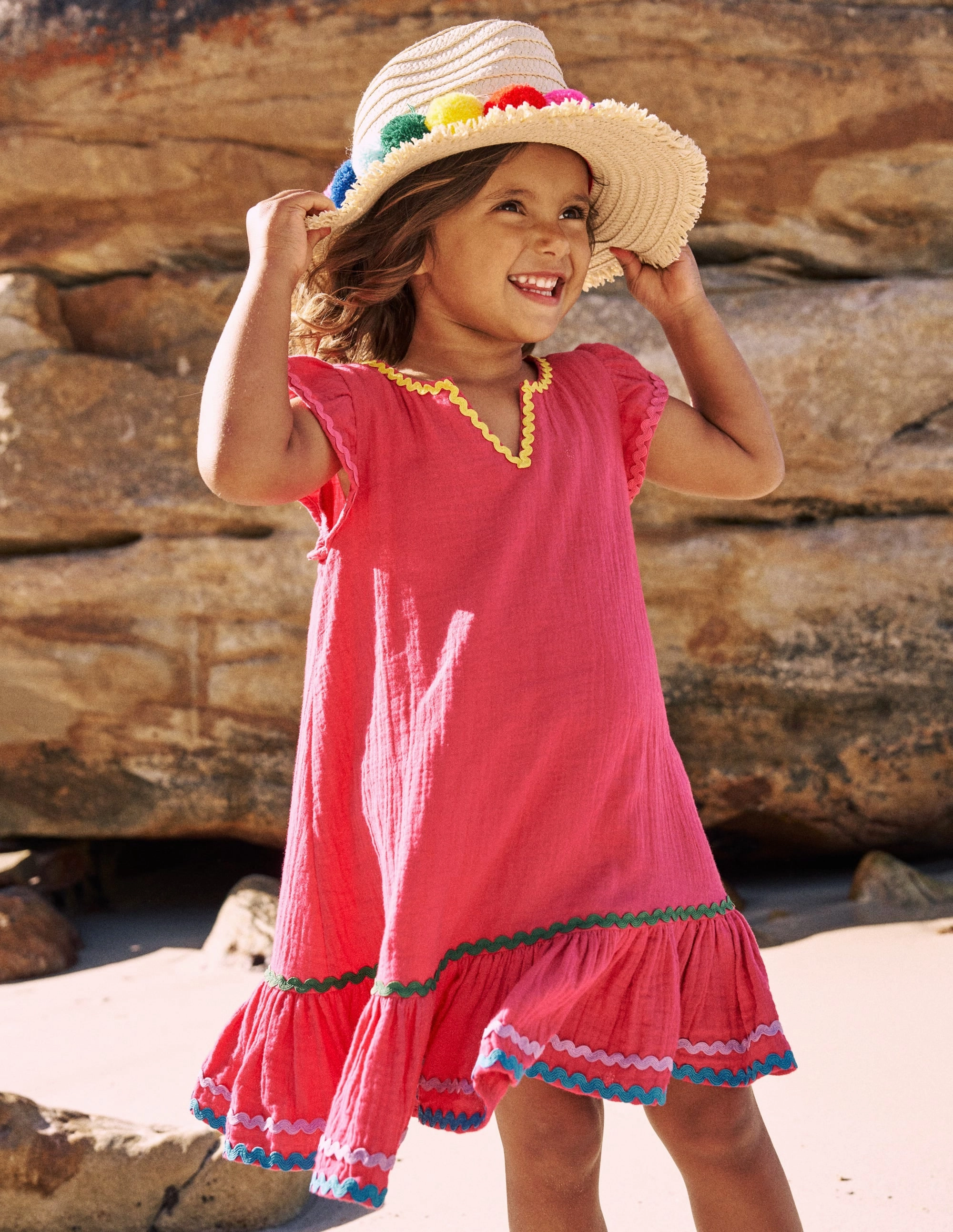 Emmy Woven Beach Dress-Raspberry Pink Birthday-Celebration Feminine Touch