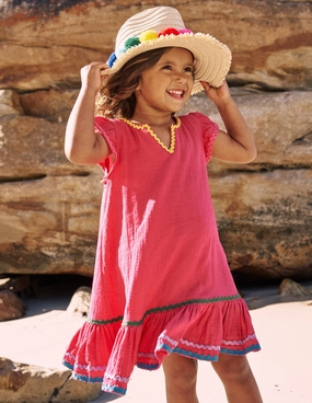 Emmy Woven Beach Dress-Raspberry Pink Birthday-Celebration Feminine Touch
