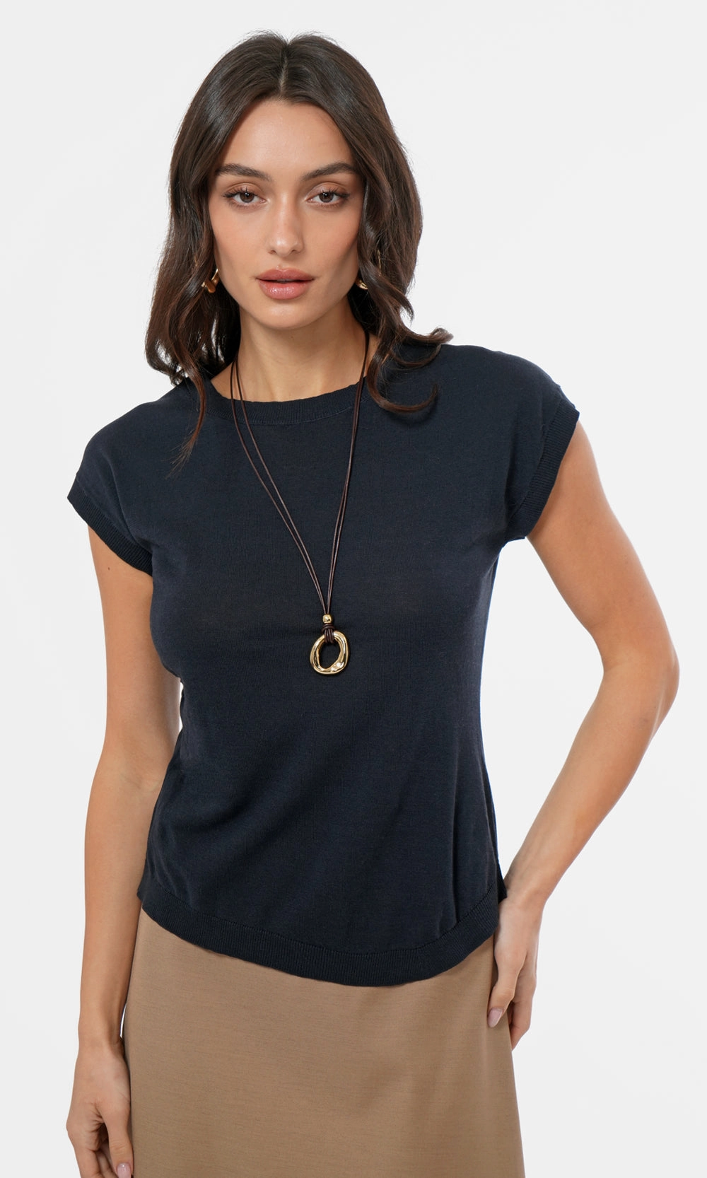 Kaia Asymetric Knit Top in Ink Minimal Mood Eye Catching
