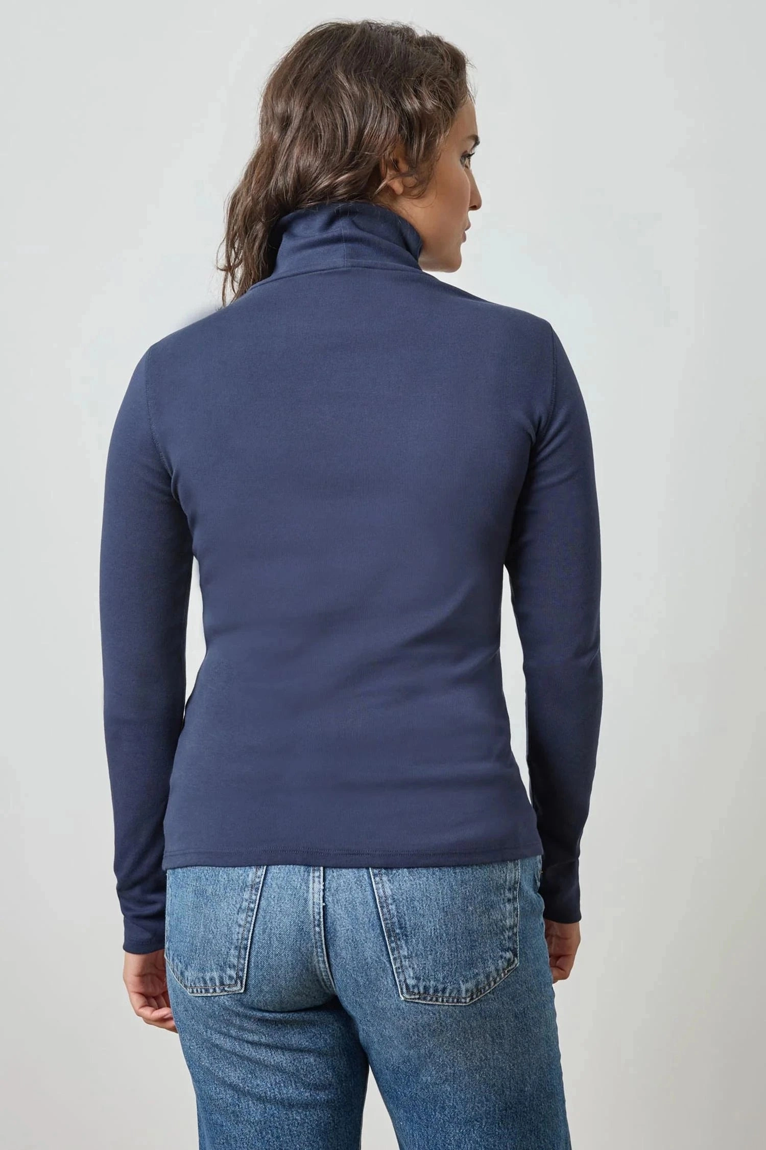 Contrast Stitch Detail Long Sleeve Turtleneck Tee Dark Navy