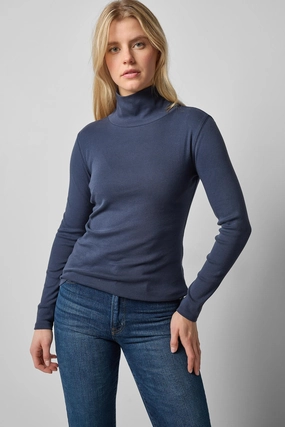 Long Sleeve Turtleneck Tee Dark Navy Smooth Zipper Integration HoodedVersion