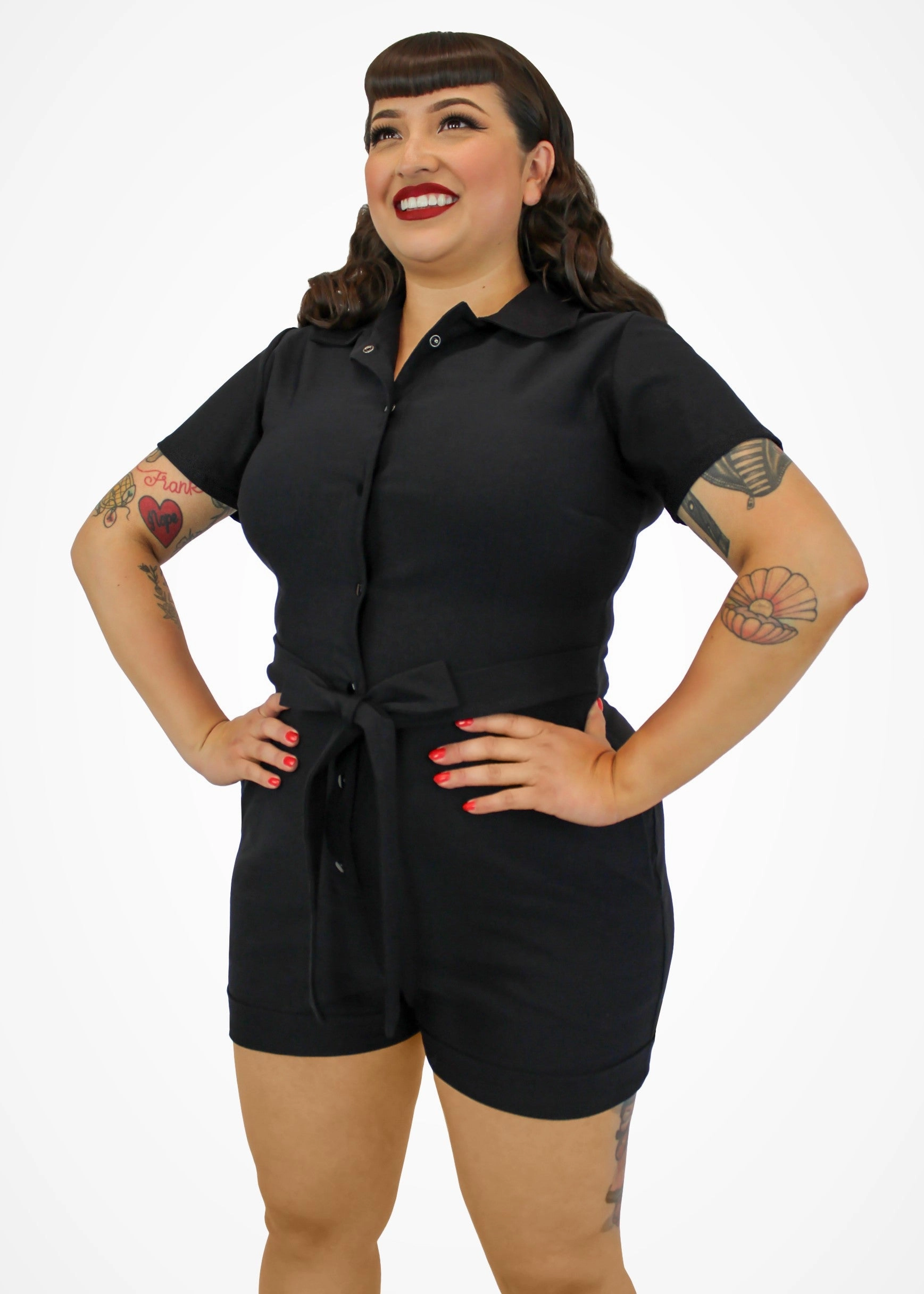 Stretchy Black Romper With Belt #BRS Fine Casual Dinner Date