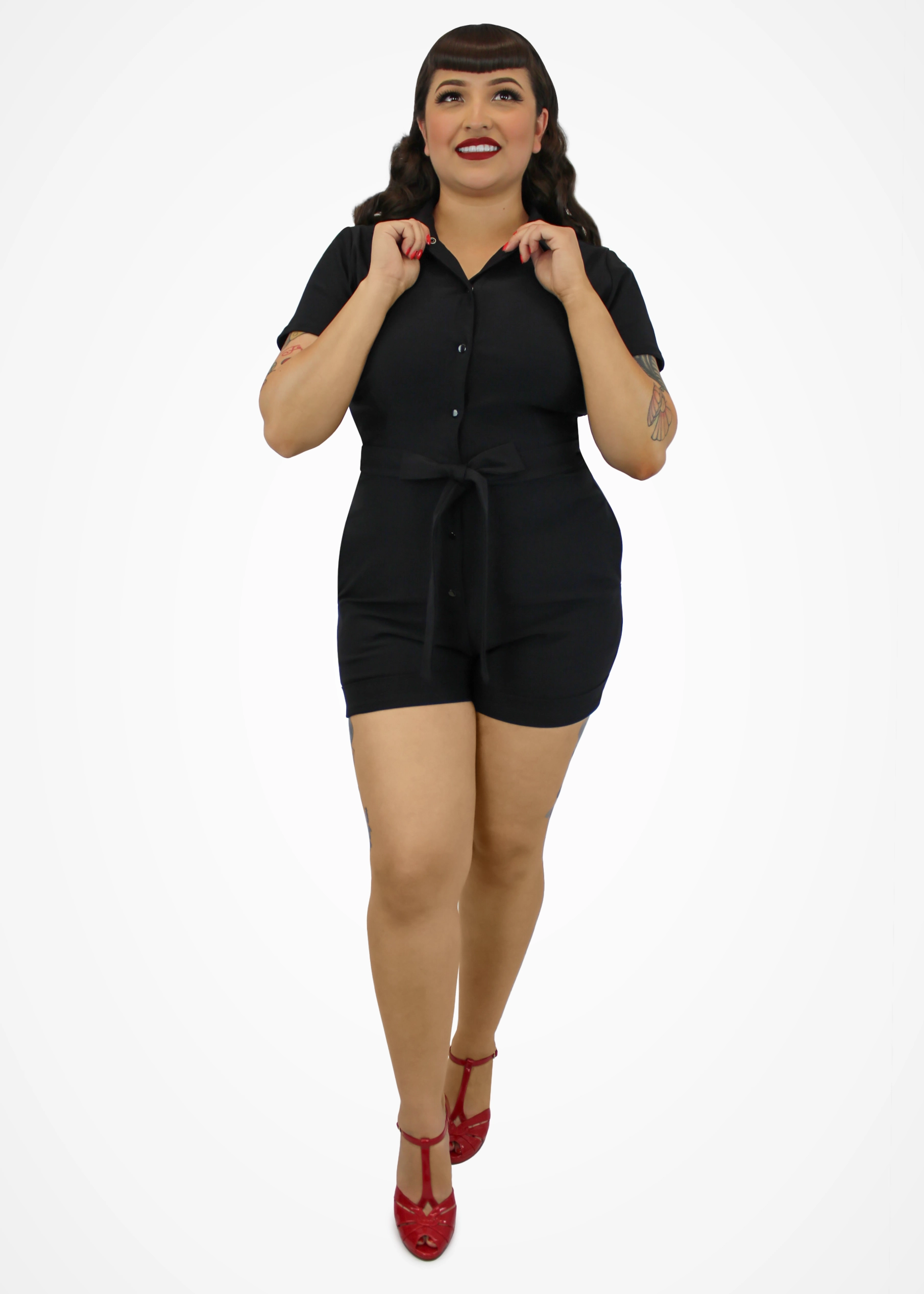Festival Essential Relaxed Basic Stretchy Black Romper With Belt #BRS