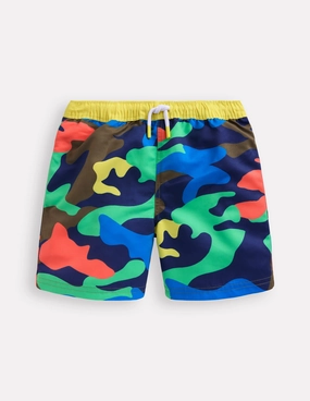 Wrinkle Resistant Two-Tone Style Swim Shorts-Multi Rainbow Camo