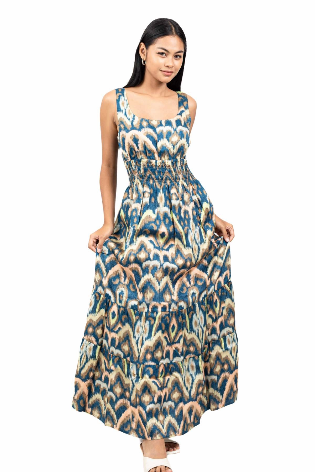 Lined interior Soft Mesh Trixie Dress / Deep Ocean Ikat