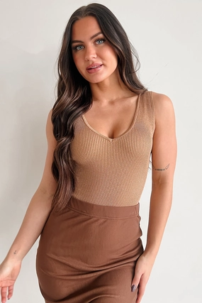 True Fascination Ribbed Metallic Lurex Bodysuit (Gold) FullCut Shoulder