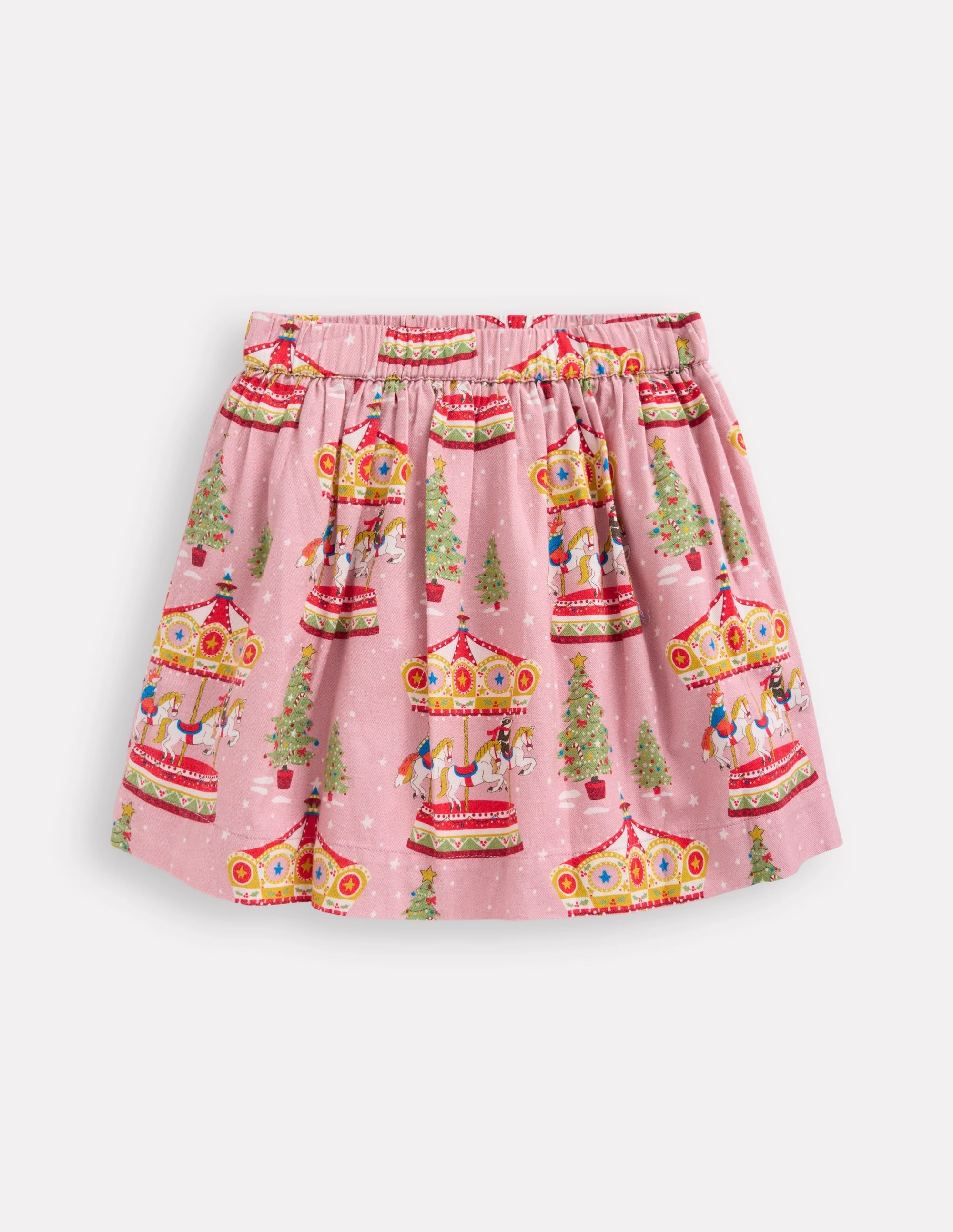 Sophisticated Casual Printed Pull-On Twirly Skirt-Vintage Pink Carousel