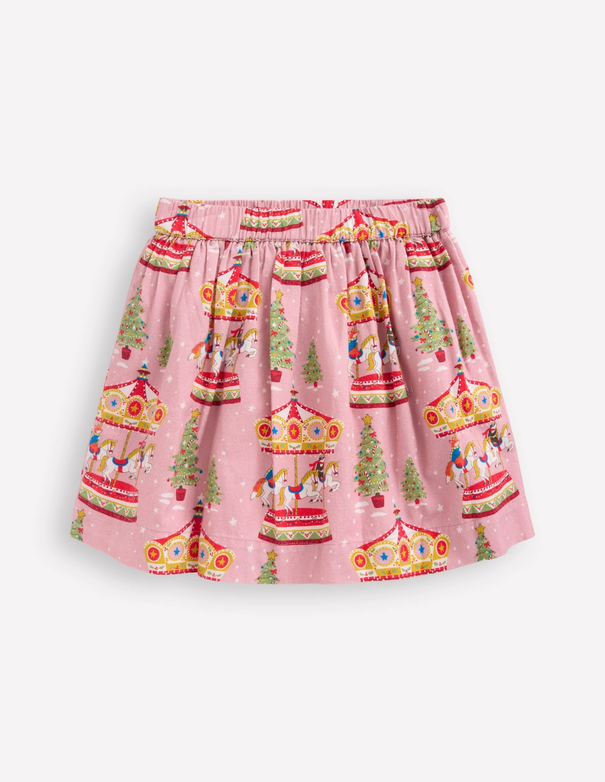 Printed Pull-On Twirly Skirt-Vintage Pink Carousel Light Fabric