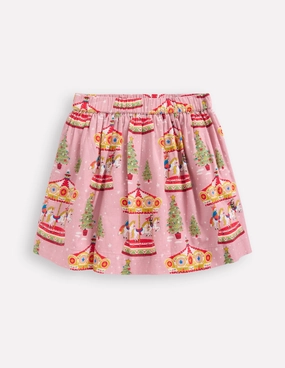 Printed Pull-On Twirly Skirt-Vintage Pink Carousel Light Fabric