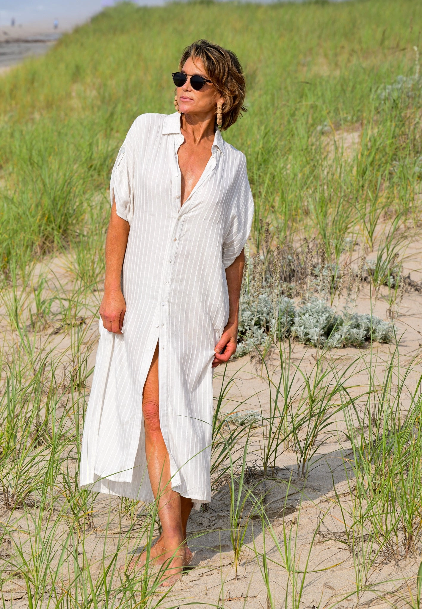 Tulum Dress / Cotton Stripe Elastic-Waist