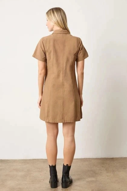 Cool Look Timeless Appeal Twill Paneled Shirt Dress Pecan