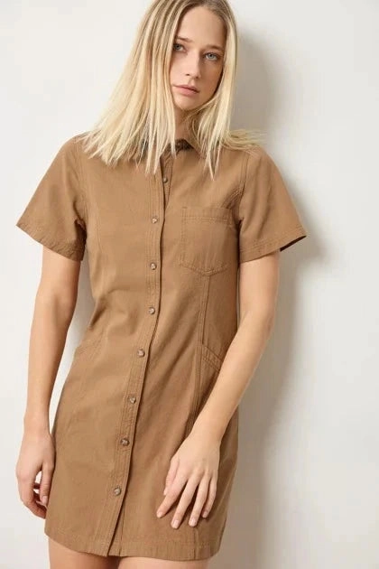 One Piece Look Breeze Flow Twill Paneled Shirt Dress Pecan