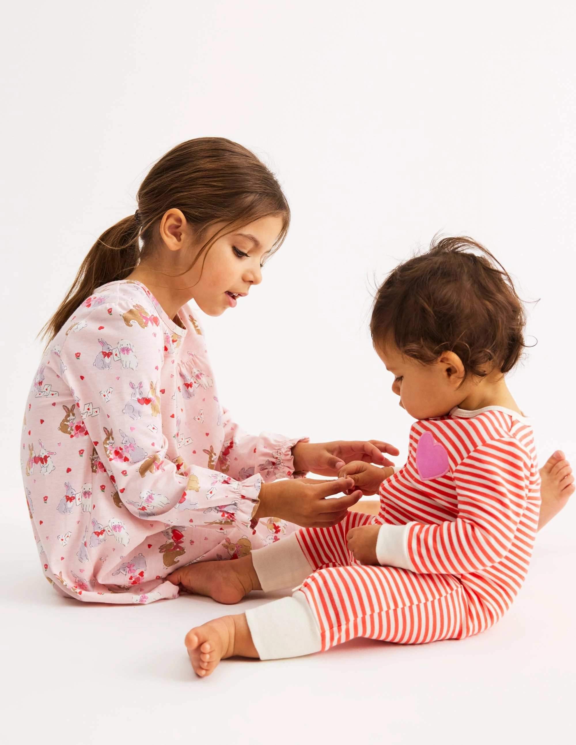 Basic Office Twin Pack Rompers-Chalk Pink Love Bunnies