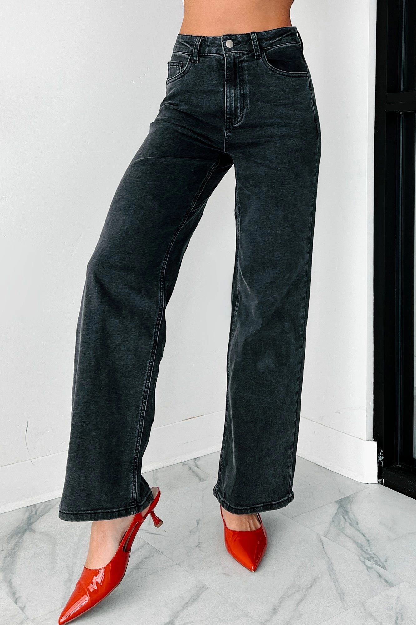 Tyelee NanaMacs Original Non-Distressed Wide Leg Jeans (Washed Black) Easy Fit Design