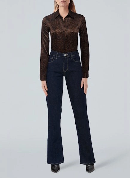 Reinforced Shoulder FourWayStretch Tyler Silk Blouse Brown Herringbone Print