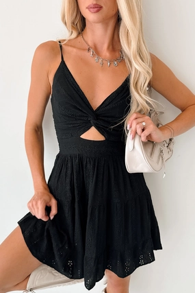 Queen Things Eyelet Lace Mini Dress (Black) All-day Comfort