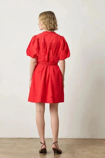 Shirred Sleeve Split Neck Dress Scarlet Body Safe