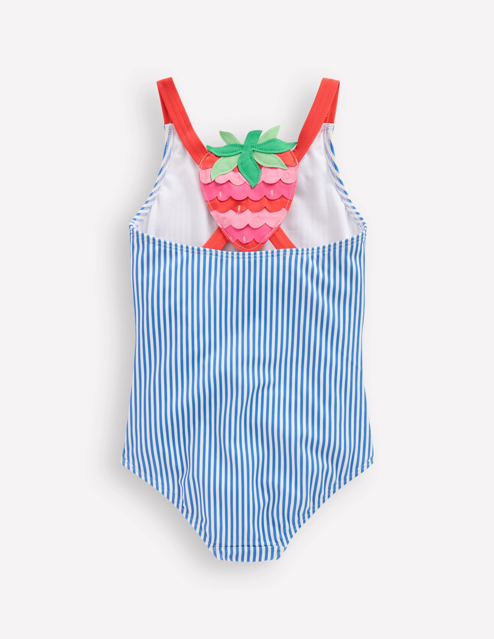 Applique Back Swimsuit-Blue Strawberry Tangle Free Straps Poolside Life
