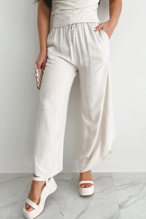 Breezy Hour High Rise Linen Pants (Oat) Smart Design