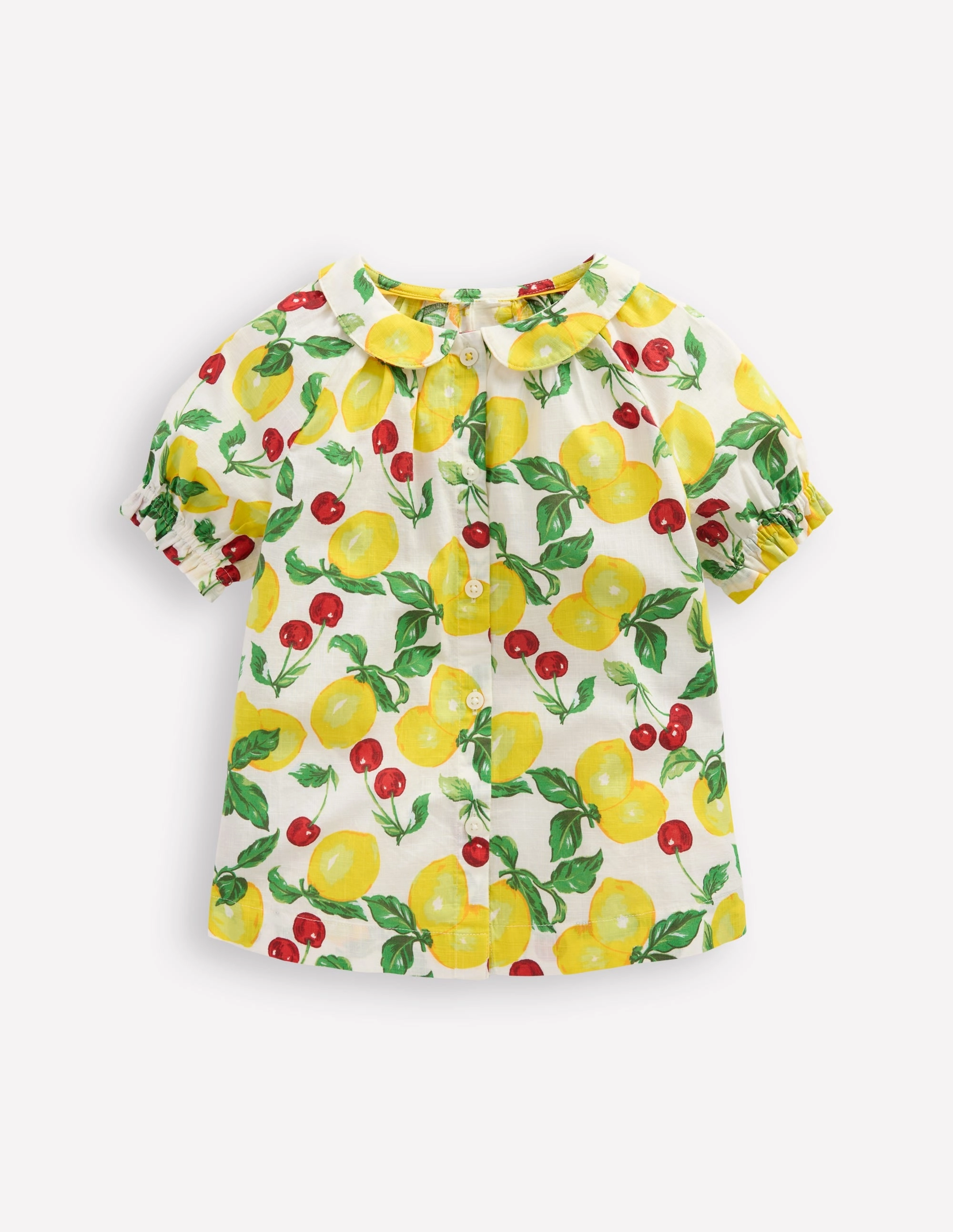 Woven Collared Top-Lemons and Cherries FullCut Shoulder WrinkleResistantFinish