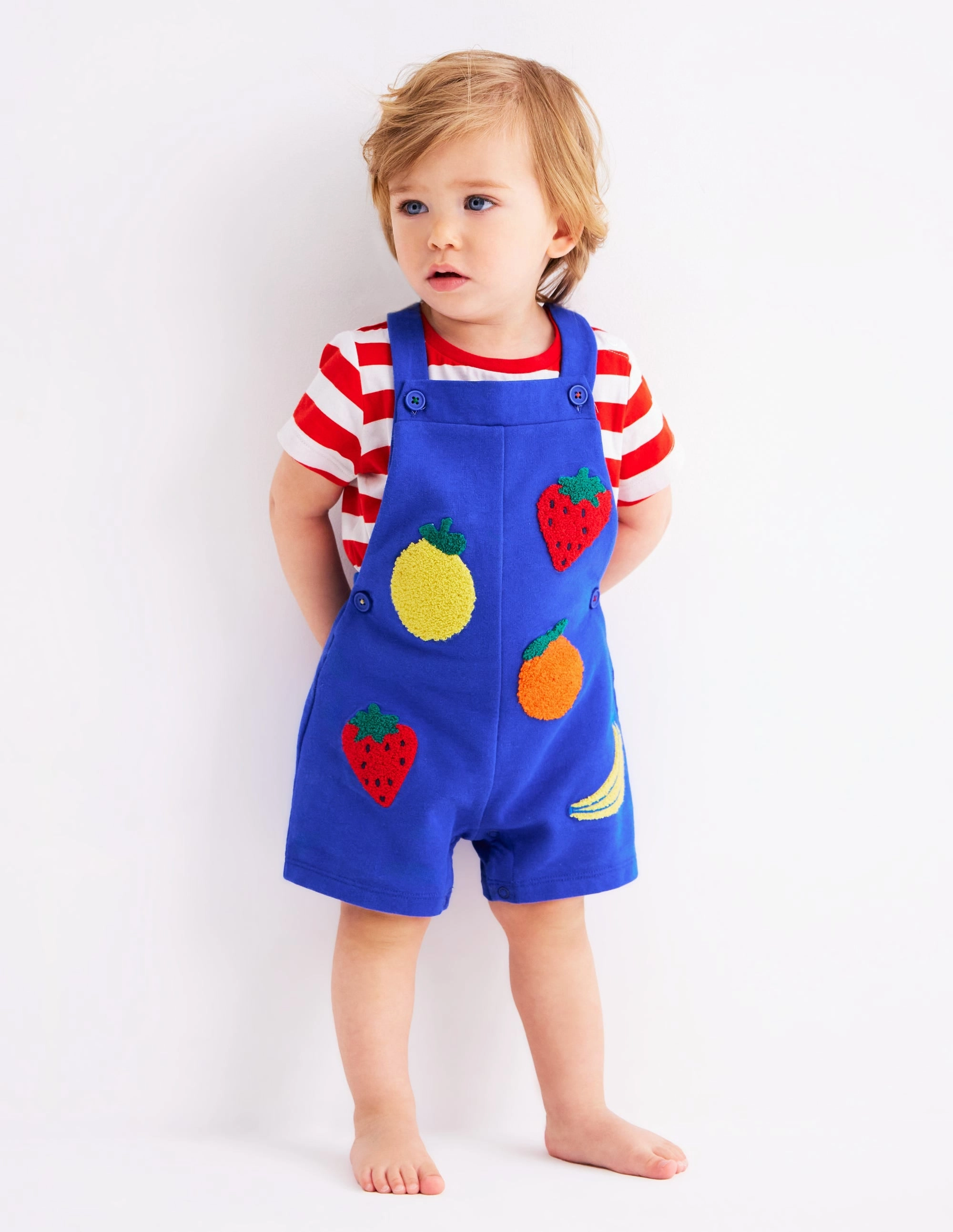 Boucle Jersey Dungaree Set-Navy Fruit Picnic Lightweight Sporty Charming