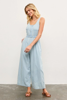 BROOKE WIDE-LEG DENIM JUMPSUIT Flexible Soft Simple Chic