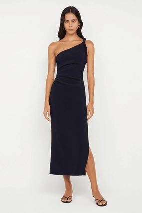 Calm Tone Clean Flow Ariven Asym Midi Dress Black