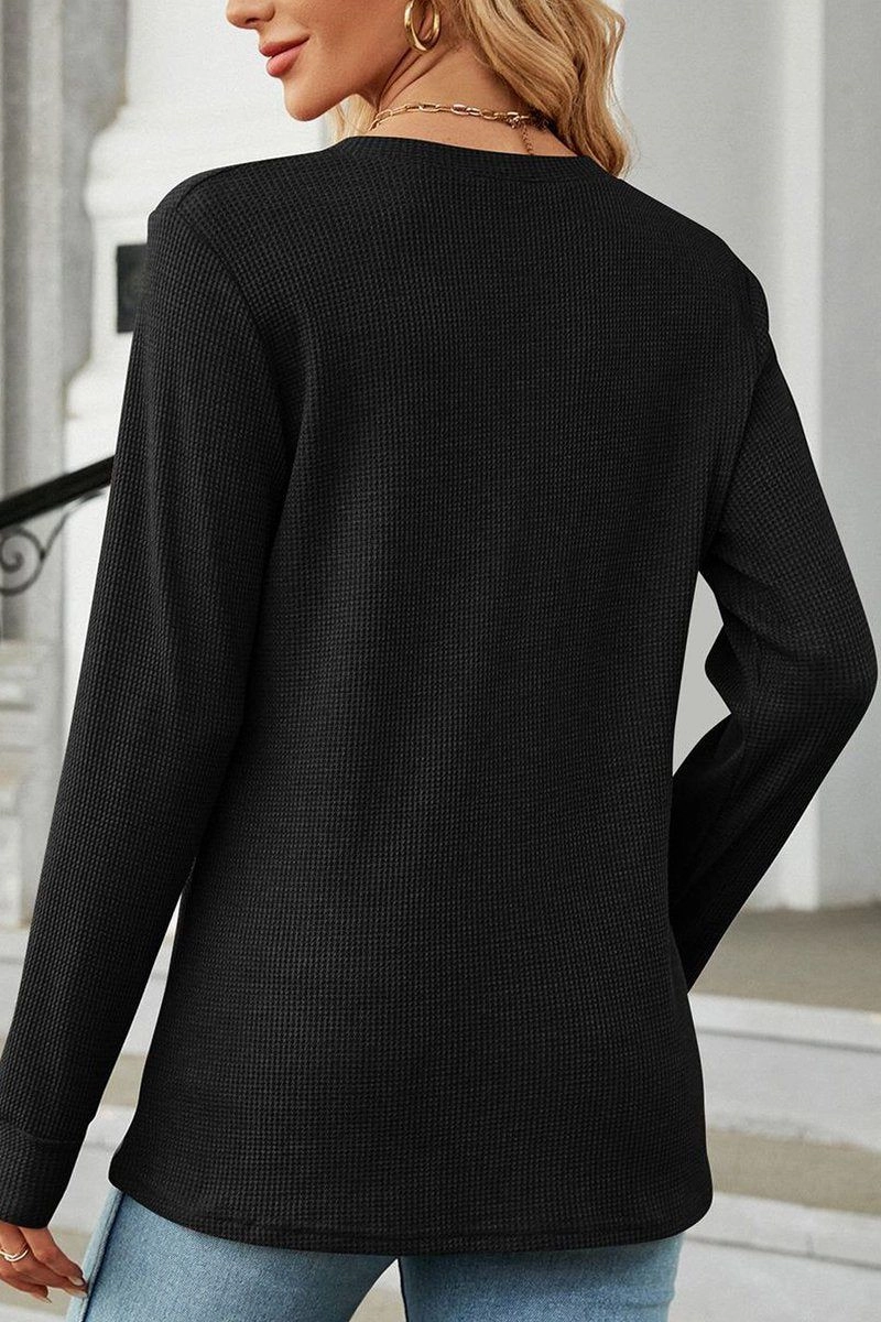 WOMEN BUTTON NECK KNITTED DAILY TOP Interlock Knit Non Restrictive Armhole Cut