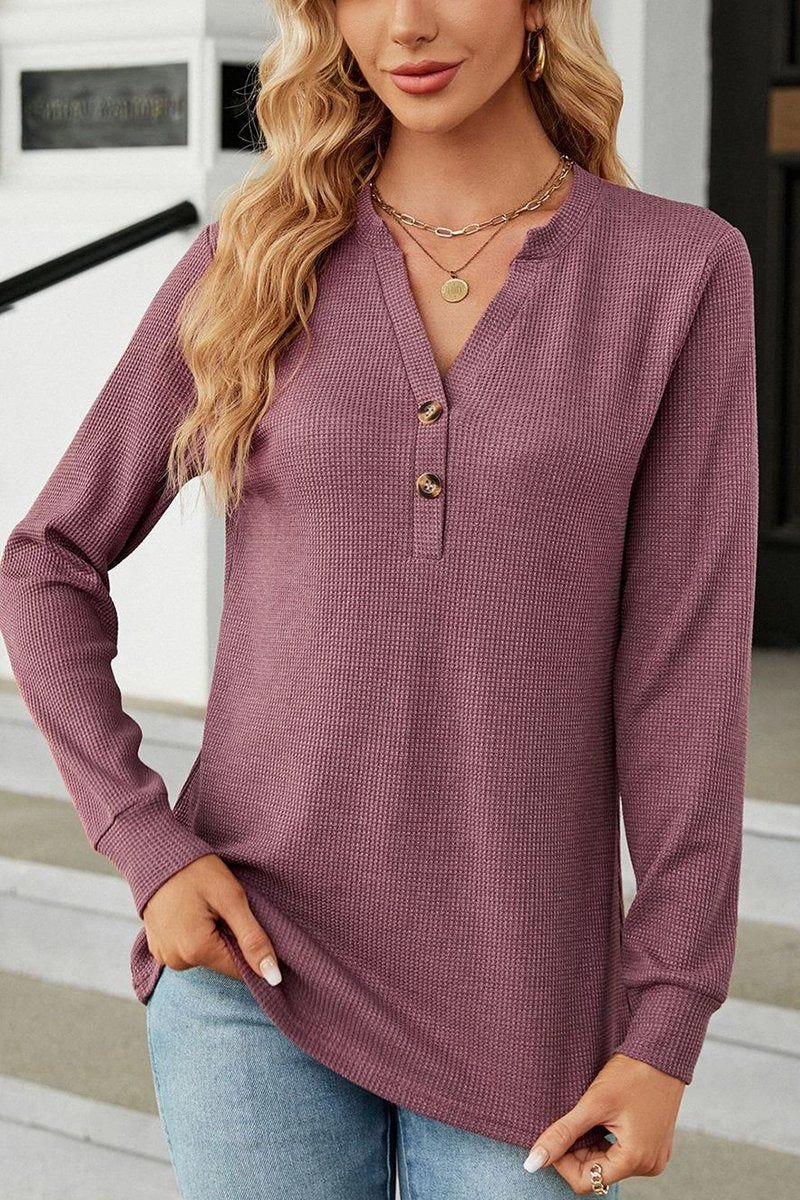 WOMEN BUTTON NECK KNITTED DAILY TOP TemperatureRegulatingLining