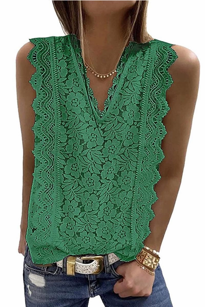 Reflective Safety Trim Adjustable Fit System V NECK FLORAL LACE MESH SLEEVELESS TOP