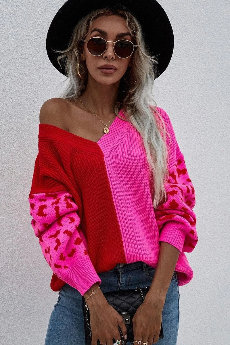 V NECK LEOPARD TOP sporty wear Circular Knit Technology