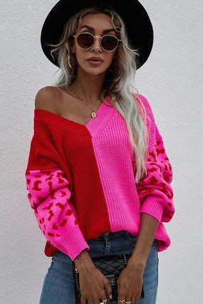 V NECK LEOPARD TOP Lightweight