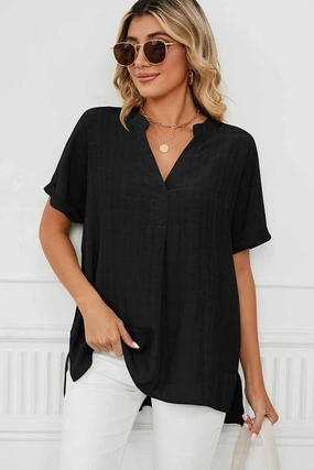 Trendy Look V NECK ROLL UP SHORT SLEEVES LOOSE FIT SHIRTS