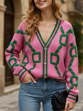 V-neck single-breasted knitted cardigan Buttery Soft Feel AbrasionResistant