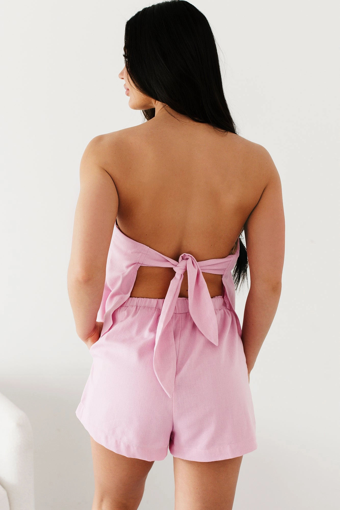 Luxurious Feel SunProtective Flawless Fashion Strapless Top & Shorts Set (Pink)