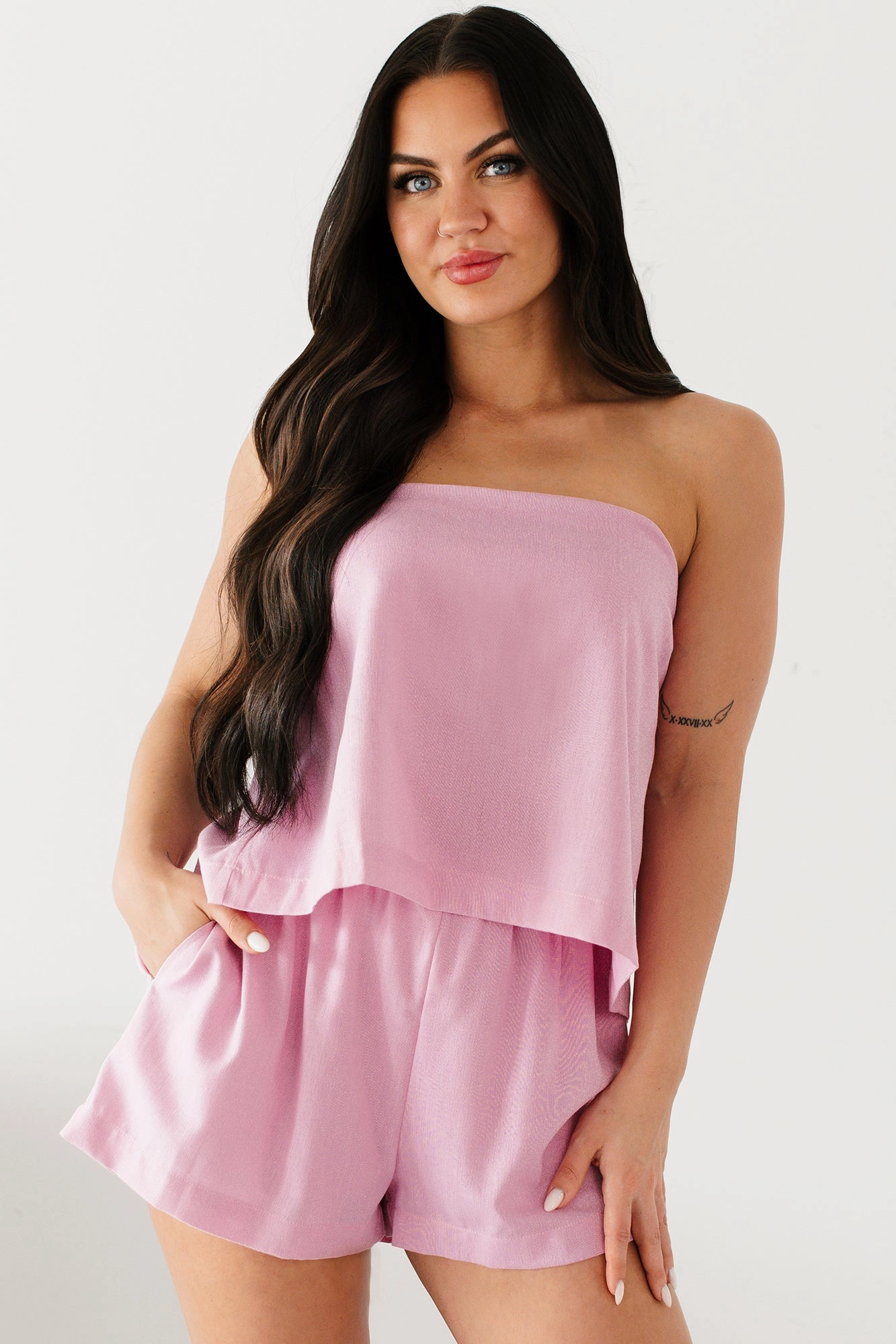 Glide On Mobility Cut Flawless Fashion Strapless Top & Shorts Set (Pink)