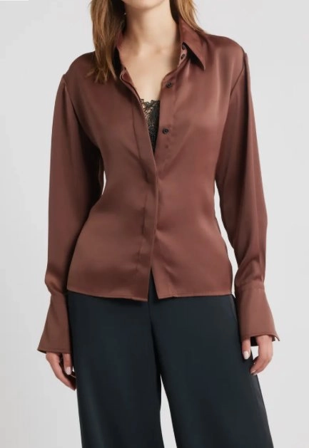 retro look Tapered Cut Venus Popover Blouse Umber